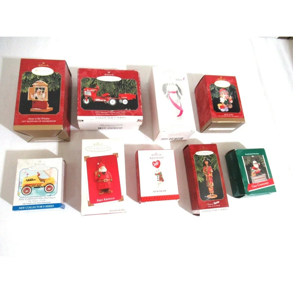 9 HALLMARK Keepsake Ornaments Hot Rod Chinese Barbie 1955 Murray Tractor Angel..